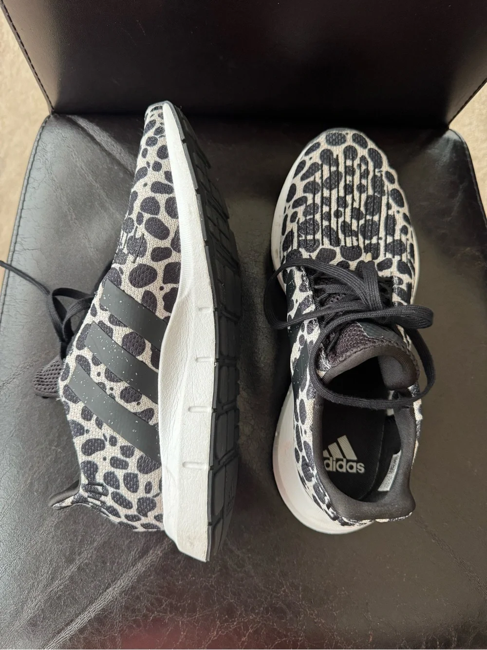 adidas Black & White Leopard-Print Trainers
